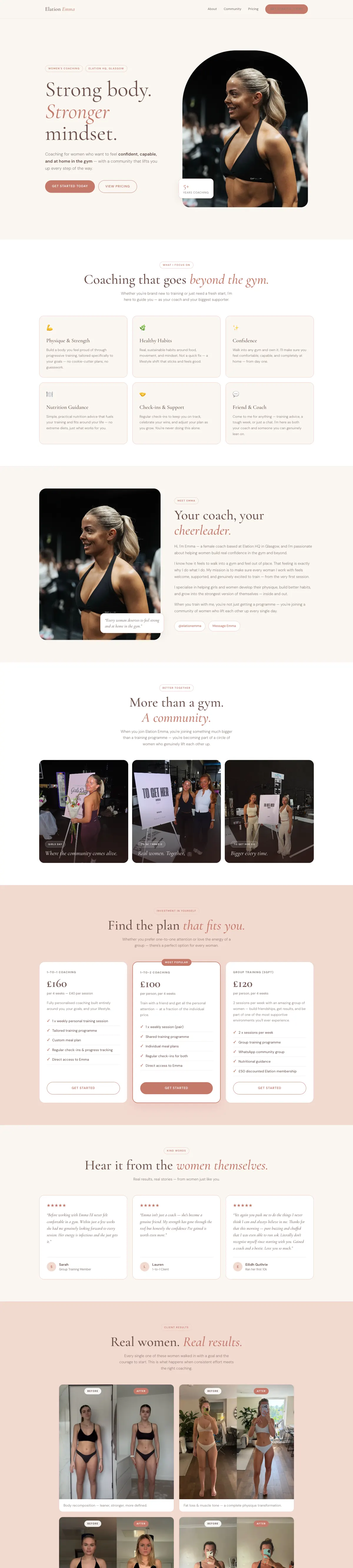 Full-length view of the Elation Emma homepage