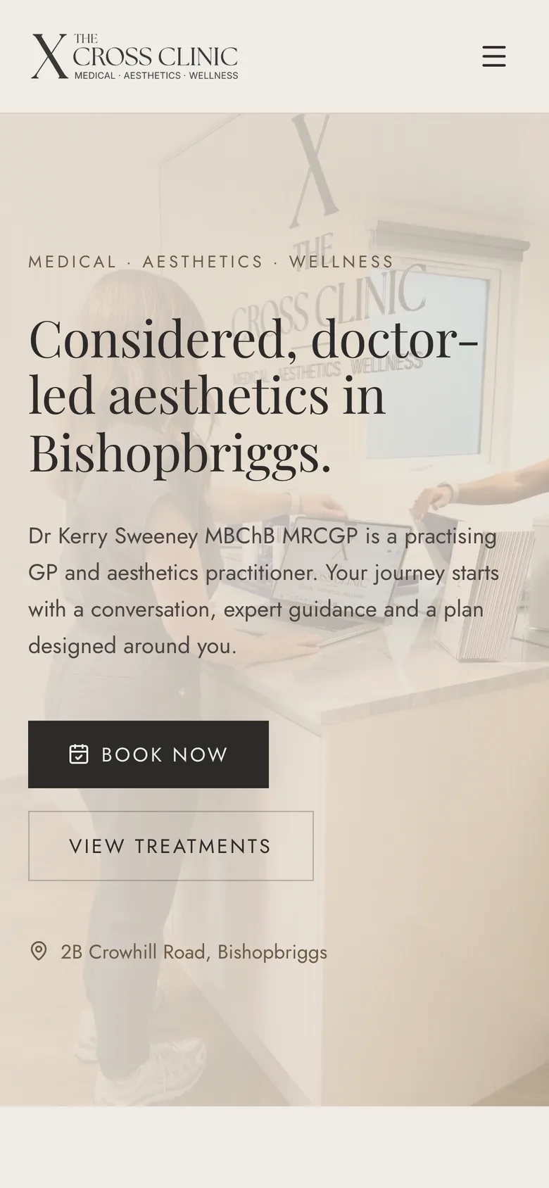 The Cross Clinic website on a mobile phone