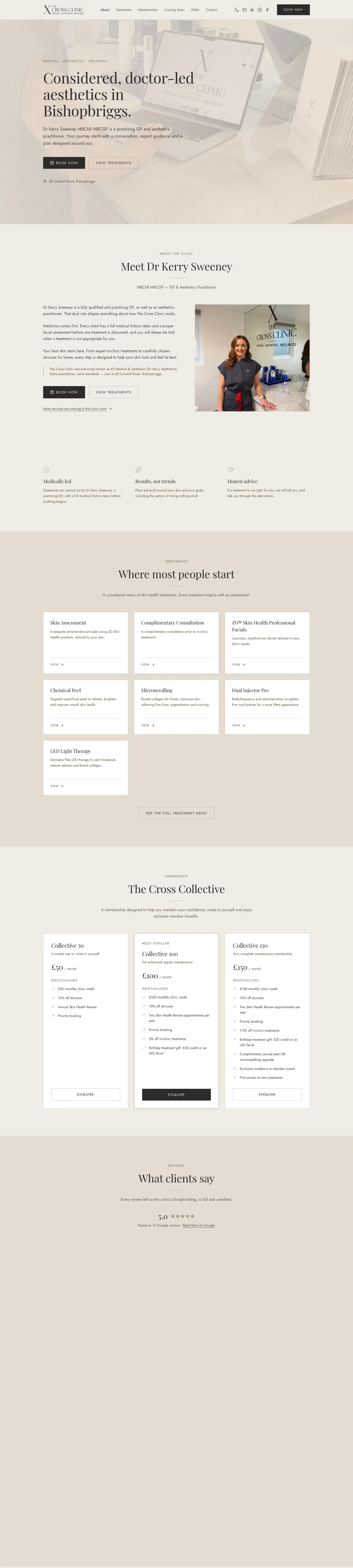 Full-length view of the The Cross Clinic homepage